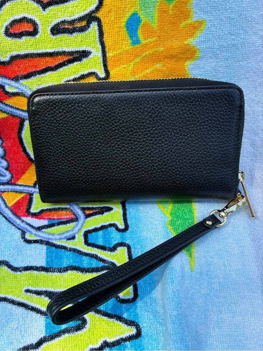 Michael Kors Black Pebbled Leather Zip Wristlet with Gold Hardware